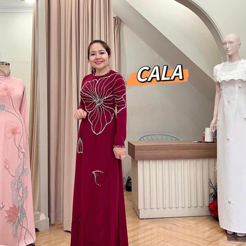 Bộ áo dài lụa đính đá màu đỏ đô cao cấp thiết kế riêng dành cho bà xui hoặc đi tiệc sang trọng xinh đẹp ADL25 Wine Knot Nữ Dress Women Voan Voi 2