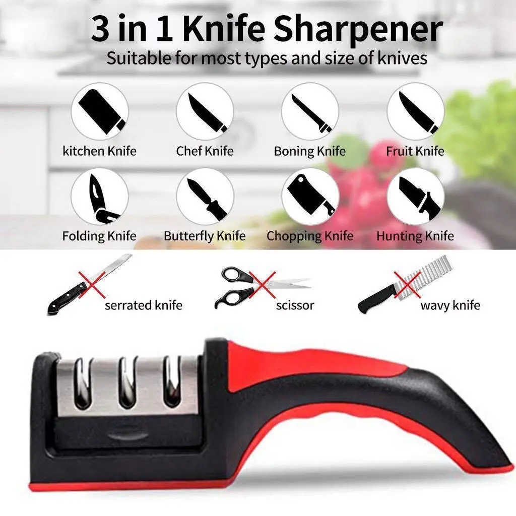 Stok M'sia Pengasah Pisau/Ready Stock 3 In 1 Stage Knife Sharpener