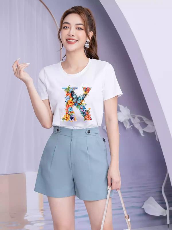 Áo Thun Ngắn Tay Áo Phông Cotton Thoán Mát Mềm Mại Thiết Kế Mới Thời Trang Mùa Hè Top Nữ Nhung Cổ Tròn Voi Women 2