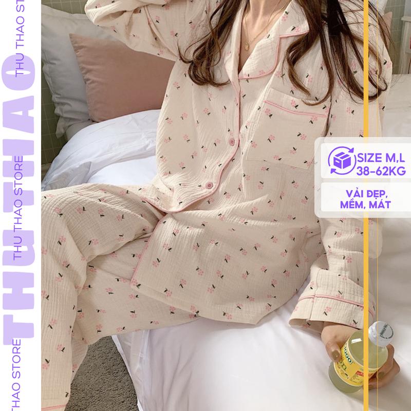 {Vải mới}Set đồ mặc nhà bộ ngủ Vải đũi mây QC dài tay có Big Size form đẹp(38-72kg).