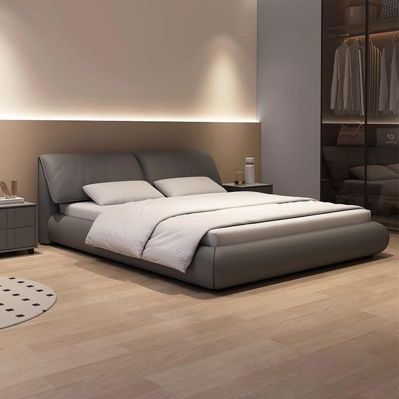 Bed Elephant Ears Leather Bed Modern Simple Double Soft Bag Bed in Master Bedroom Italian Light Luxury Storage Leather Bed 1