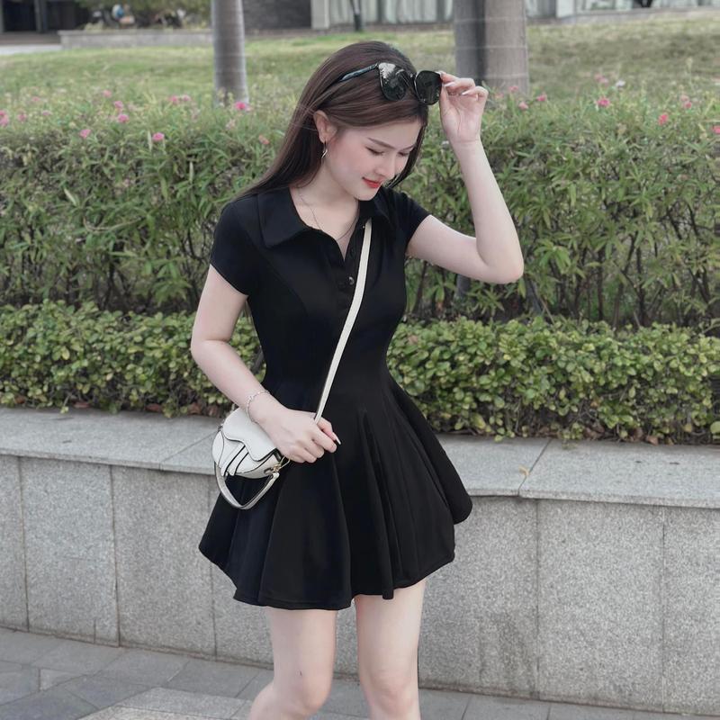 Đầm Váy Xòe Cổ Trụ Thời Trang Nữ Cotton Lạnh - Women Dress