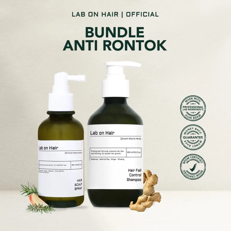 Lab On Hair Bundle Anti Rontok Scalp Spray Dan Shampoo - Paket Shampo Spray Untuk Mengatasi Rambut Rontok Dan Menguatkan Kulit Kepala