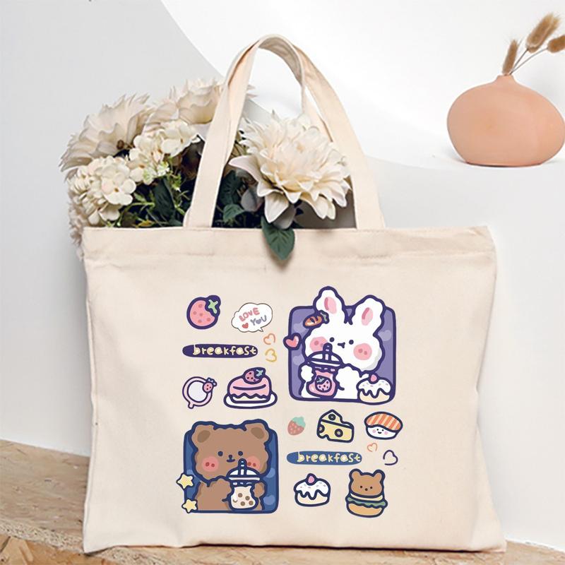 Product Introduction of Cute Cartoon Teddy Bear Printed Canvas Horizontal Handbag Fashionable Versatile One Shoulder Storage Bag 25