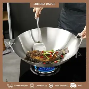 Wajan Penggorengan Tebal Full Stainless Steel ukuran 28-38 Cm / Wajan Cekung / Wajan Stainless Anti Lengket I PB-134