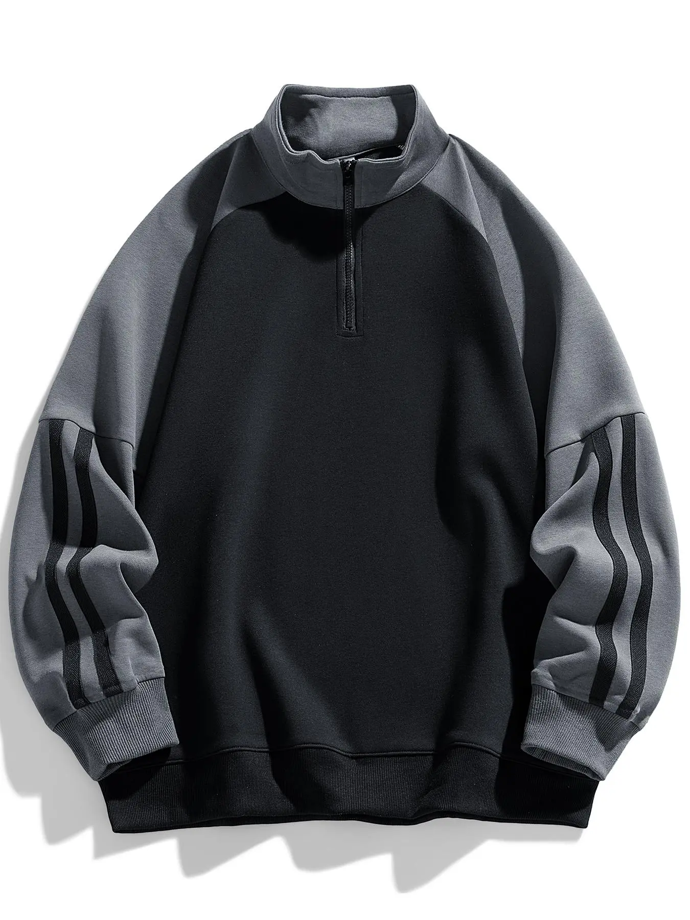 Men's Colorblock Striped Raglan Sleeve Zip Up Hoodie, Casual Regular Fit Long Sleeve Stand Collar Sweatshirt for Spring & Fall, Fashion Men's Clothes for Daily Wear