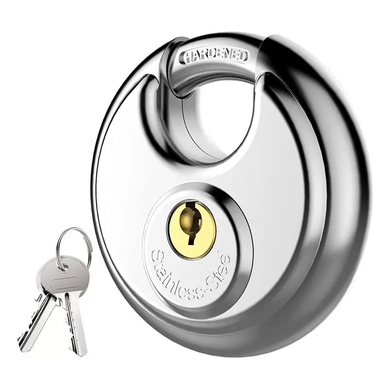 Stainless Steel Disc Lock with 2 Keys, Outdoor Waterproof Storage Lock for Storage Locker, Shed, Gate, Fence, Keyed Padlock for Home, Office, Dormitory