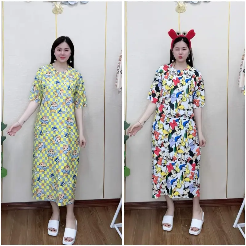 Đầm Suông Vải Xốp Nhật Nhiều Hình Dễ Thương Co Giãn Thoáng Mát Thoải Mái (FreeSize 50-80Kg) 0