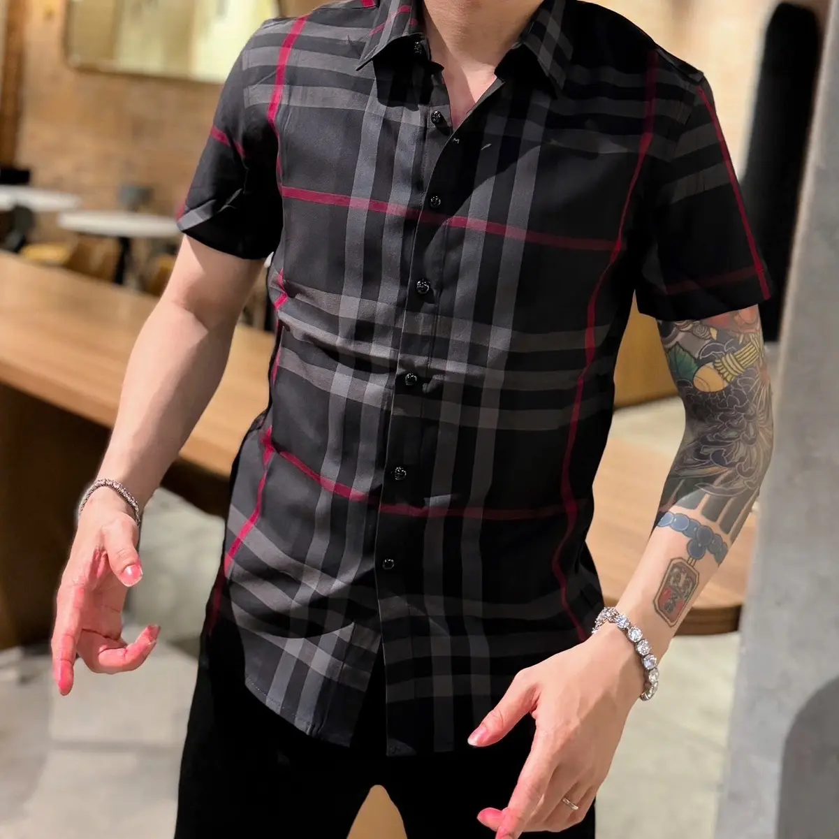 Áo sơ mi nam tay ngắn ,chất liệu cotton ,vải dệt kim cao cấp Menswear Có Cổ