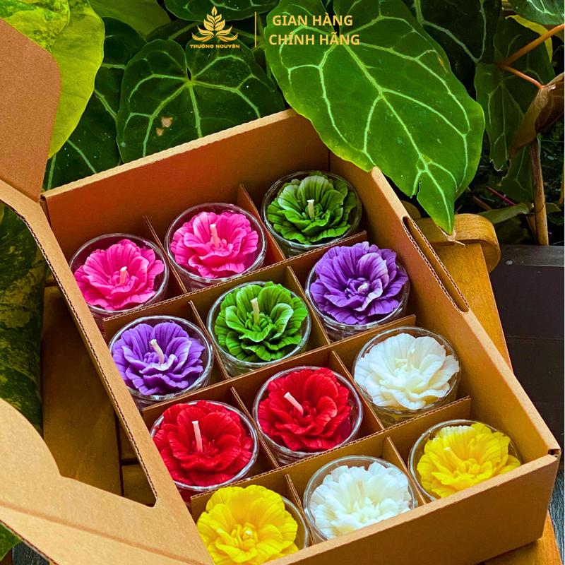 Hộp 12 Ly Hoa Thái, Nến Bơ Dâng Phật Cúng Mụ Cúng Dường An Toàn Không Khói nến thơm