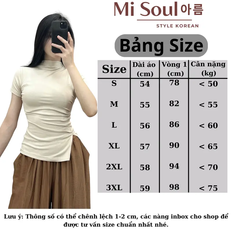Áo Thun Cổ 3 Phân Cộc Tay Nữ Nhúm Sườn Xẻ Tà BigSize MiSoul, Áo Thun Nữ Cộc Tay Xẻ Tà BigSize MiSoul 218 Top Cổ Tròn Women Sơ Mi 7