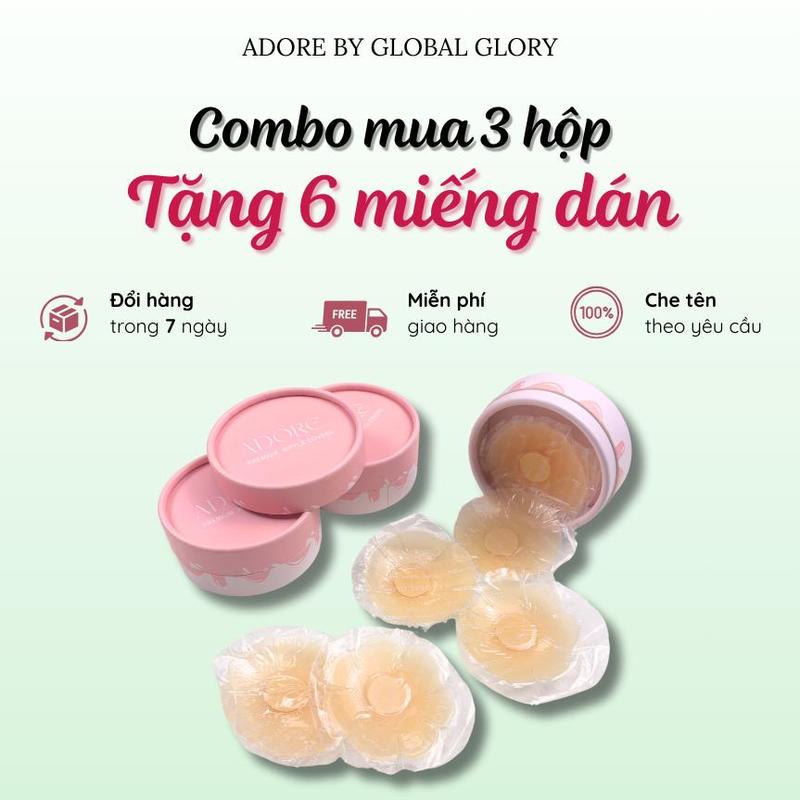 Adore Combo mua 3 hộp tặng 6 Miếng dán ngực silicone siêu dính chống nước dùng nhiều lần miếng dán hình hoa hình tròn áo ngực dính Nữ Women Voi