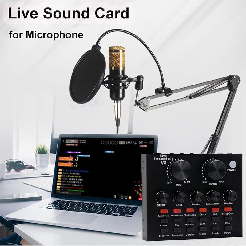 Podcast Equipment Bundle, Soundcard Recording Studio Package with Voice Changer, Live Sound Card, Audio Interface for Laptop Computer Vlog Living Broadcast Live Streaming 3