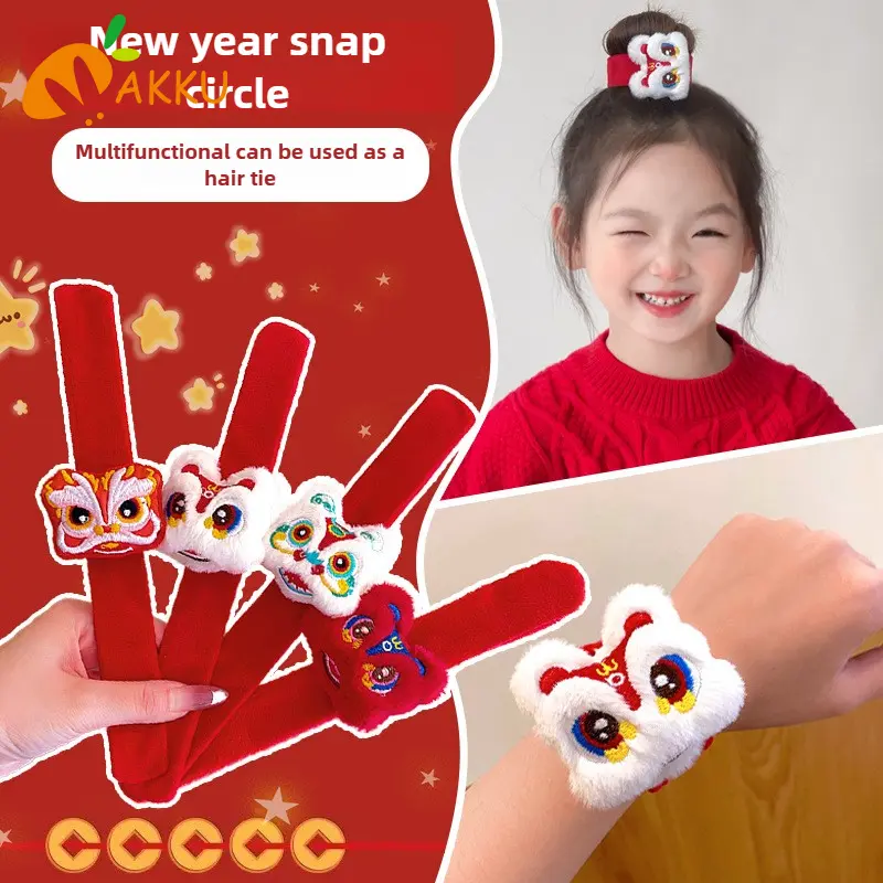 2025 New Year Red Hair Ring Multifunctional Bracelet Cute Doll Flannel Bracelet Headwear Spring Festival Gift Kids' Fashion Accessories AKKU
