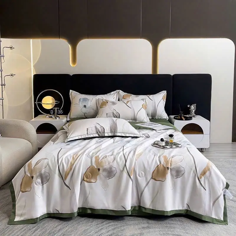 Bộ chăn ga gối lụa thái 4 món chăn trần bông hàng nhập khẩu 1