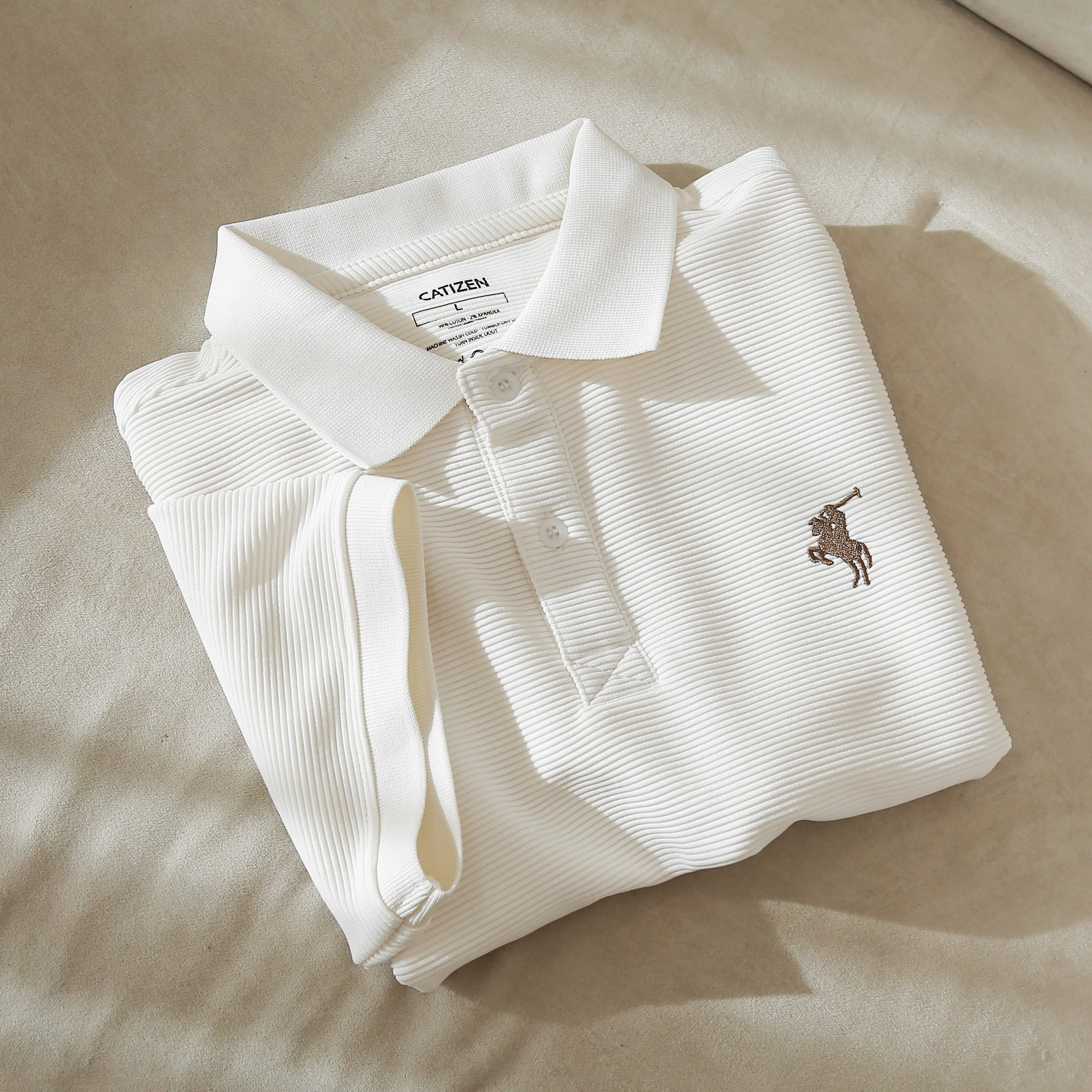 Áo Thun Polo Nam Vải Gân Kem Cotton Cao Cấp, Trẻ Trung, Thanh Lịch, Chuẩn Form - CATIZEN