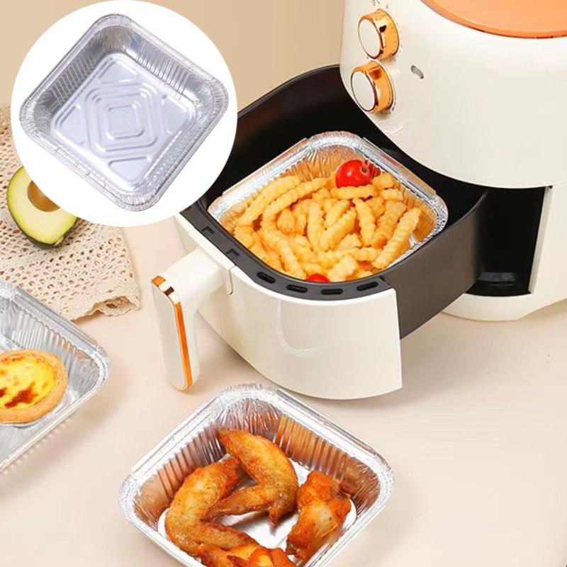 Khay Giấy Bạc Nhôm Nồi Chiên Không Dầu Dùng Một Lần, Hình Vuông, Thích Hợp Cho 10 / 20 / 30 Cái, Khay Giấy Bạc Thiếc Chống Thấm Dầu, Hộp Thiếc Giấy Bạc Nhôm, Dùng Để Nướng Nướng, Hàng Mới Về, Pingchu 0