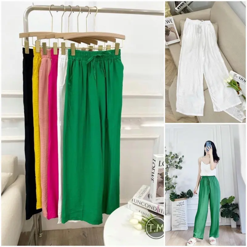 Quần Đũi Tơ Xước Quần Rộng Ống Xuông Quần Cạp Chun Size 40-73kg mặc mùa hè mát lạnh Nữ Women Pants Ong 0