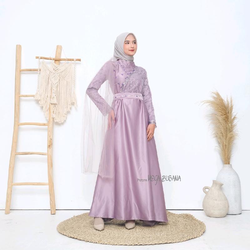 Nikita Dress Queenbee Fashion Gamis Muslim Wanita Pesta Kondangan Bridesmaid Wisuda Brukat Tile Bordir Motif Payet Mutiara 6