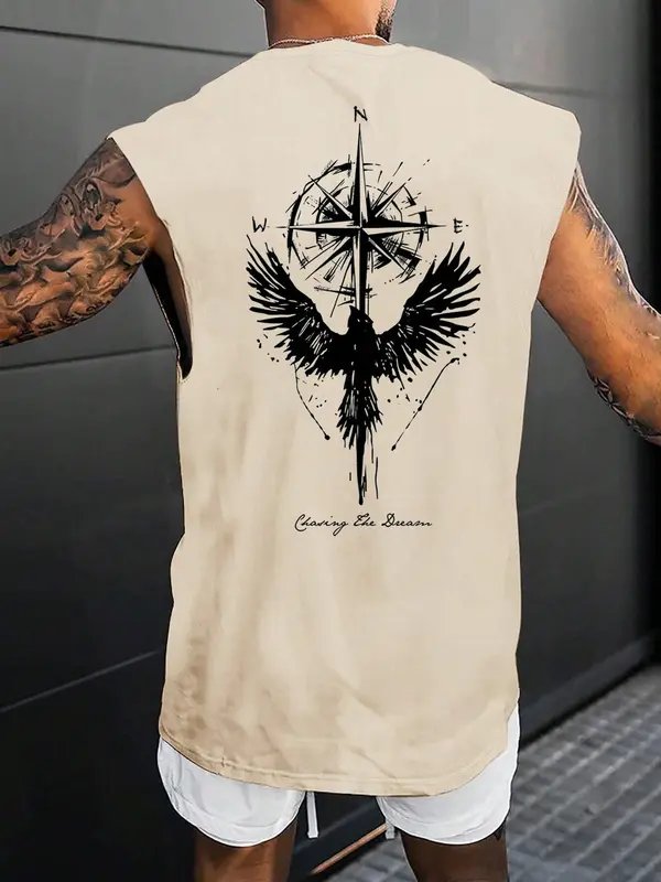 Men's Eagle Print Tank Top, Regular Fit Casual Letter Graphic Sleeveless Vest for Summer, Men's Top for Outdoor Climbing, Fitness Wear, Tropical 2