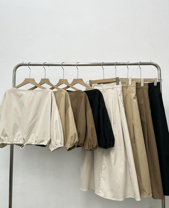 Set áo thô mềm tay bồng rút eo kèm chân váy dáng dài lưng chun S628 SUSSTORE