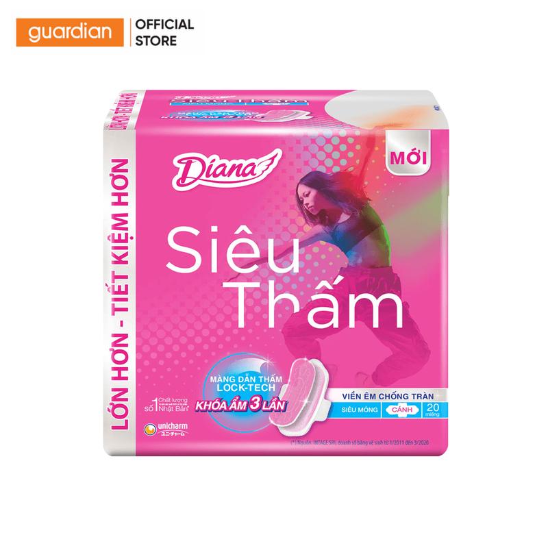 Băng Vệ Sinh Diana Siêu Thấm Siêu Mỏng Cánh 23Cm 20 Miếng