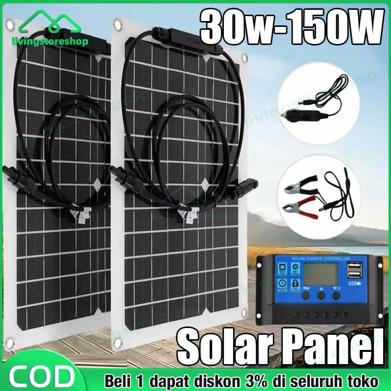 Solar Panel 100W Panel Surya Solar Charge Controller LED Display Solar PWM 12V/24V 10A 20A 30A 50A 60A USB Panel Surya Charge