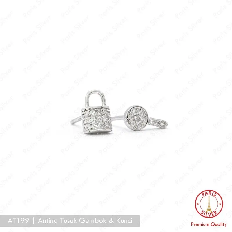 Anting Tusuk Wanita Perak Asli Model Kunci Gembok Silver 925 Lapis Emas Putih Giwang Lock Key Pasangan 3