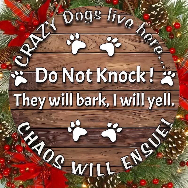 Dog Paw Pattern Wooden Hanging Sign, Crazy Dogs Live Here Hanging Ornament, Funny Hanging Decoration for Home Garden Party, Home Decor 0