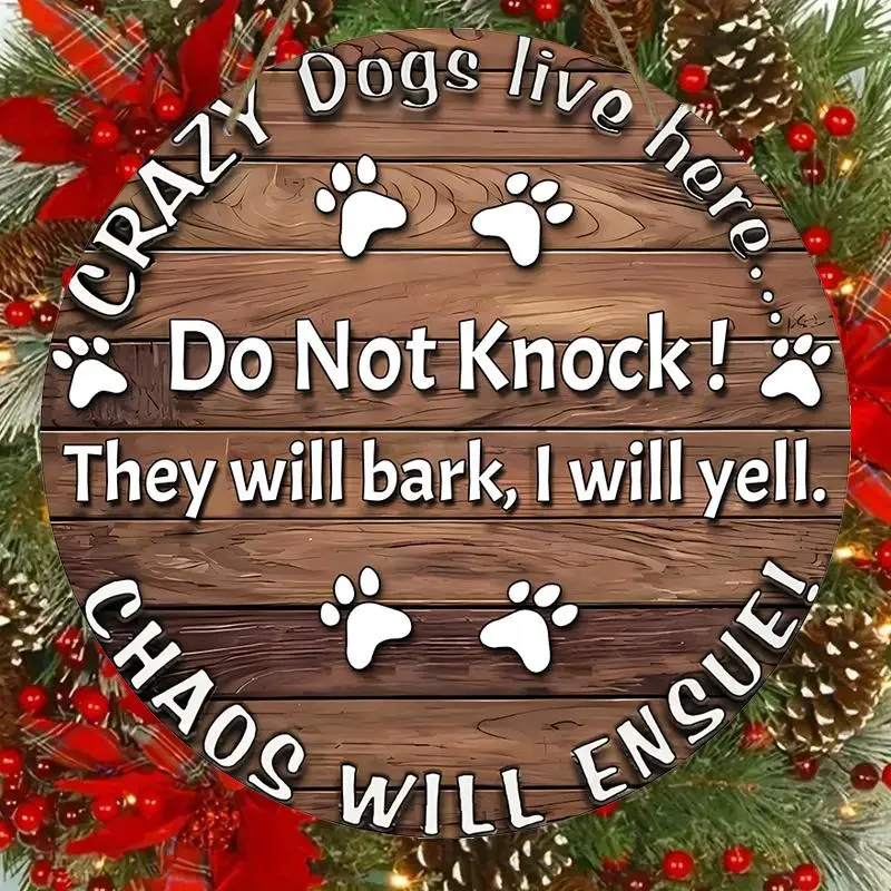Dog Paw Pattern Wooden Hanging Sign, Crazy Dogs Live Here Hanging Ornament, Funny Hanging Decoration for Home Garden Party, Home Decor 0