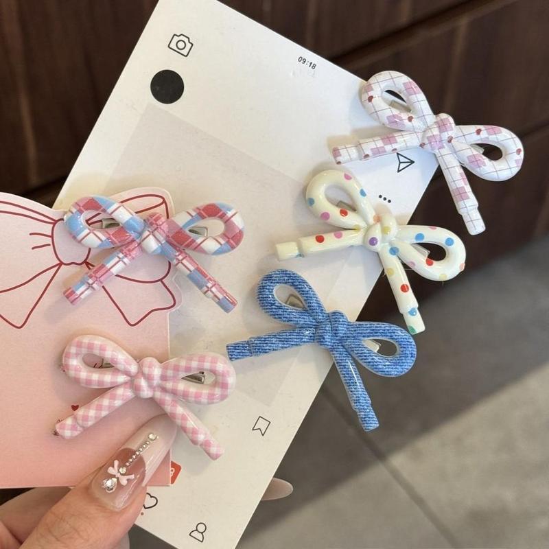 Kẹp Tóc Hình Trái Tim Chấm Bi, Phong Cách Hàn Quốc, Thiết Kế Tối Giản, Nơ Cô Gái Ngọt Ngào Kẹp Mỏ Vịt Bên