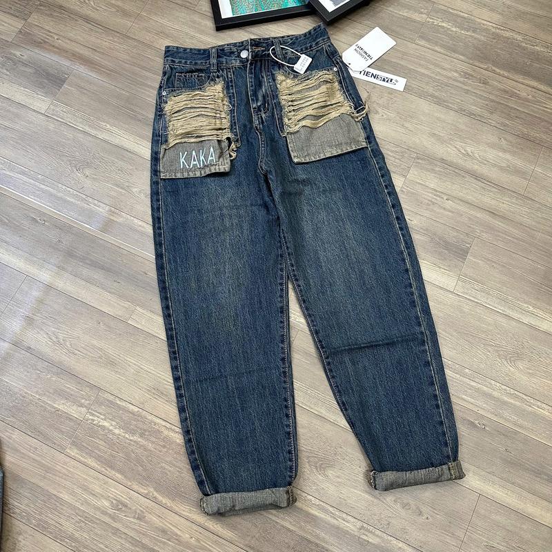 (Bigsize 75kg) Quần Baggy Jean Nữ Lộ Túi Thêu KaKa-Có Túi Rách Cào Denim Women 2