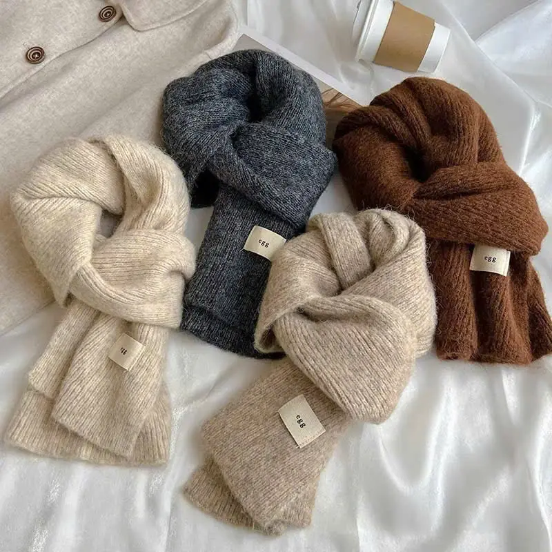 Khăn choàng len dệt kim EGG Korea sáp mềm mại, khăn quàng cổ trơn unisex chất cashmere ấm áp new 2024 0