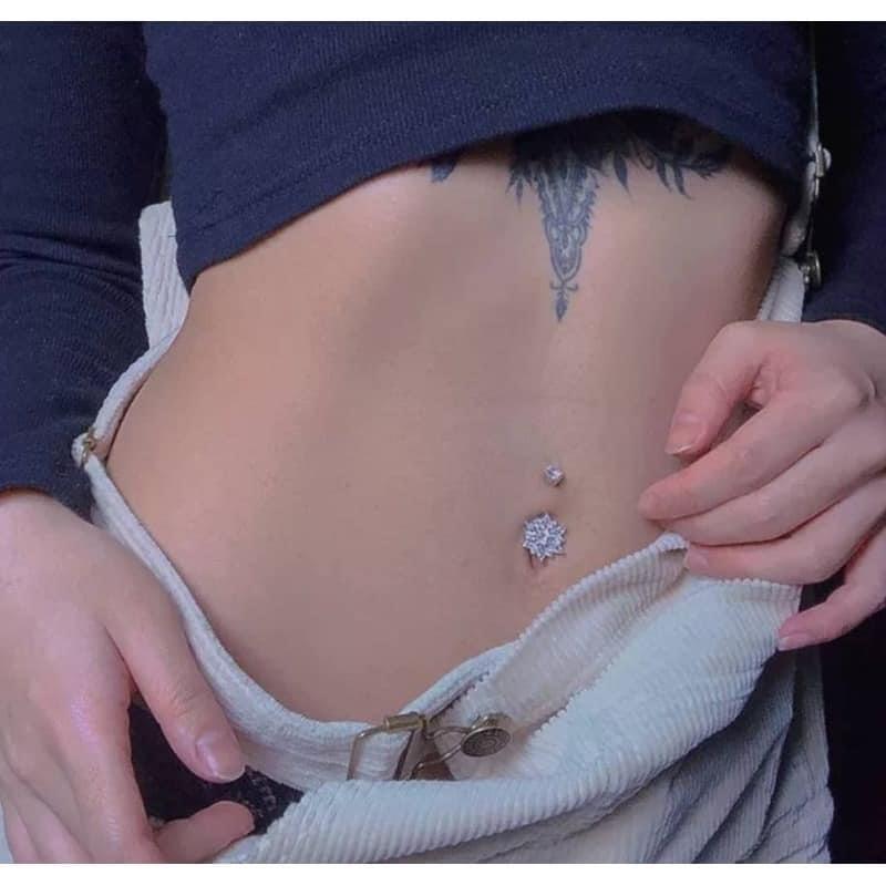 Khuyên rốn hoa mặt to đính đá sang trọng(có thân 6mm-8mm-10mm)