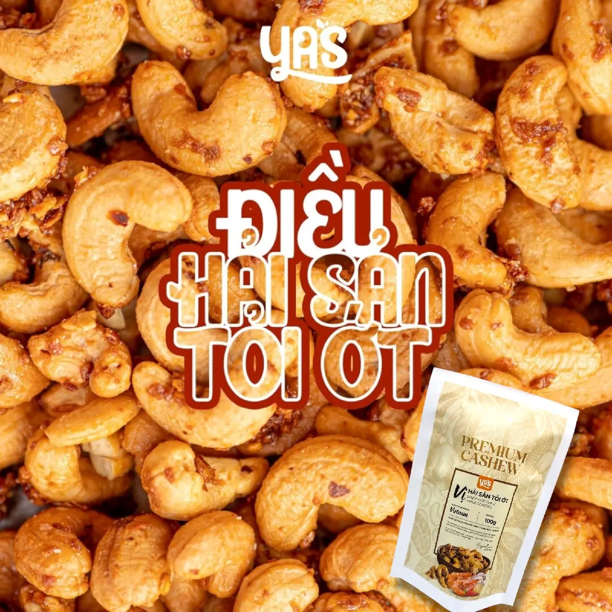 Hạt điều hải sản tỏi ớt YAS túi 100g điều cao cấp, vị mới lạ làm đồ ăn vặt, quà biếu Snack Food Nuts Thức Ăn hạtđiều 7vị