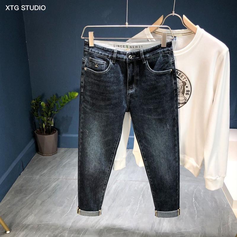 Quần jean co giãn nam, cao cấp, giá cả phải chăng, sang trọng, thêu Thương Hiệu Thời Trang , Hàn Quốc, Slim Fit, quần bó dài 5