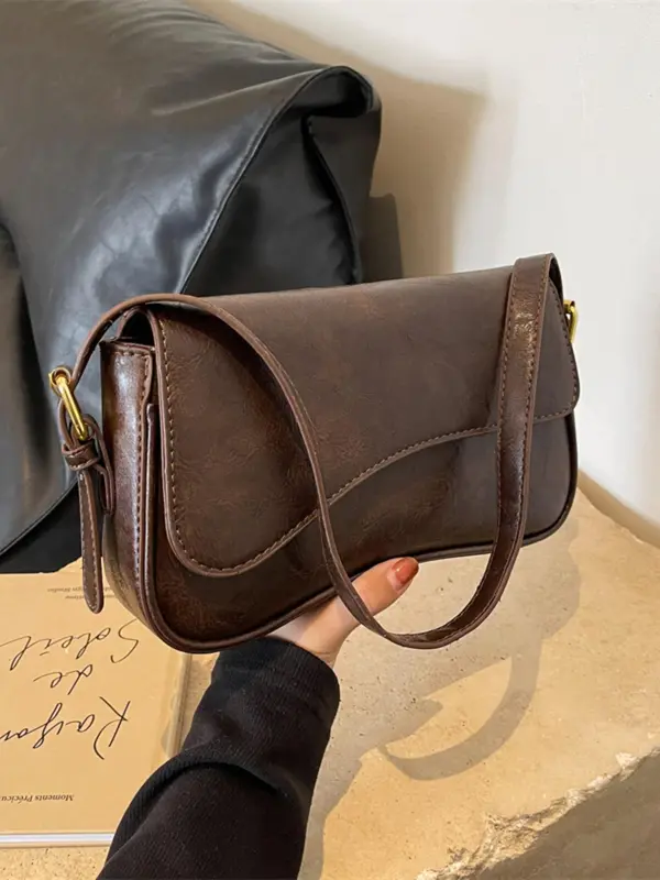 Women's Solid Color Flap Shoulder Bag, Fashionable Flip Cover Magnetic Buckle PU Leather Bag for Work & Commuting, Casual Trendy Versatile High-quality Daily Commuting Bag 3