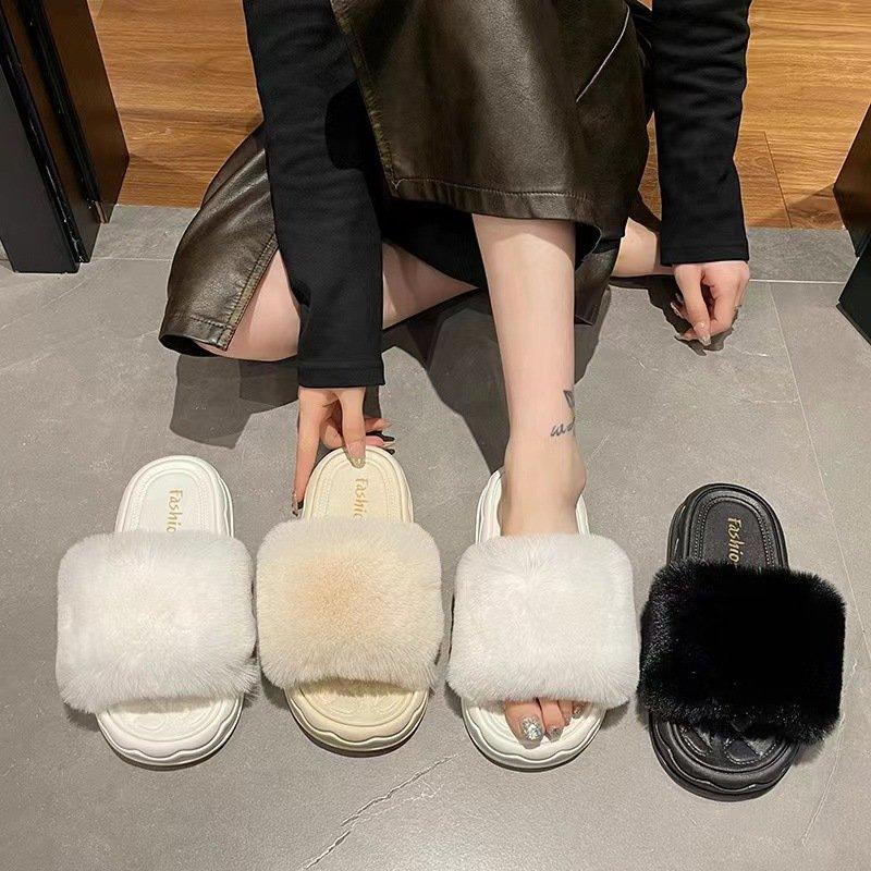 Dép lông nữ, dép nữ mùa đông đế cao su đi trong nhà ngoài trời không thấm nước cao 3,5cm [Lù store] - DL01 DéP Slipper Có Quai Dép Lê Women