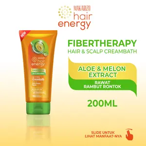 Makarizo Hair Energy Fibertherapy Hair & Scalp Creambath Aloe & Melon Extract Tube 200 mL / Haircare Creambath / Perawatan / Vitamin
