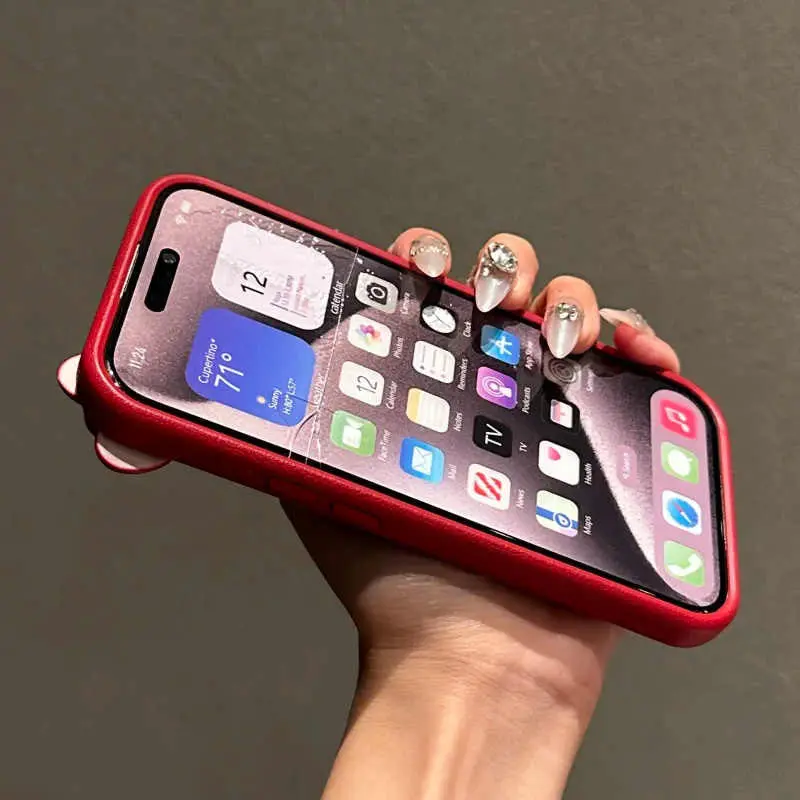 Ốp Điện Thoại HelloKitty, Da Đỏ Cổ Điển Màu Đỏ Ba Chiều, Dành Cho iPhone 16, 15, 14, 13, 12, 11, Pro Max, X, Xr, Xs Max, Chống Sốc, Ốp ốp Mềm Sáng Tạo 2