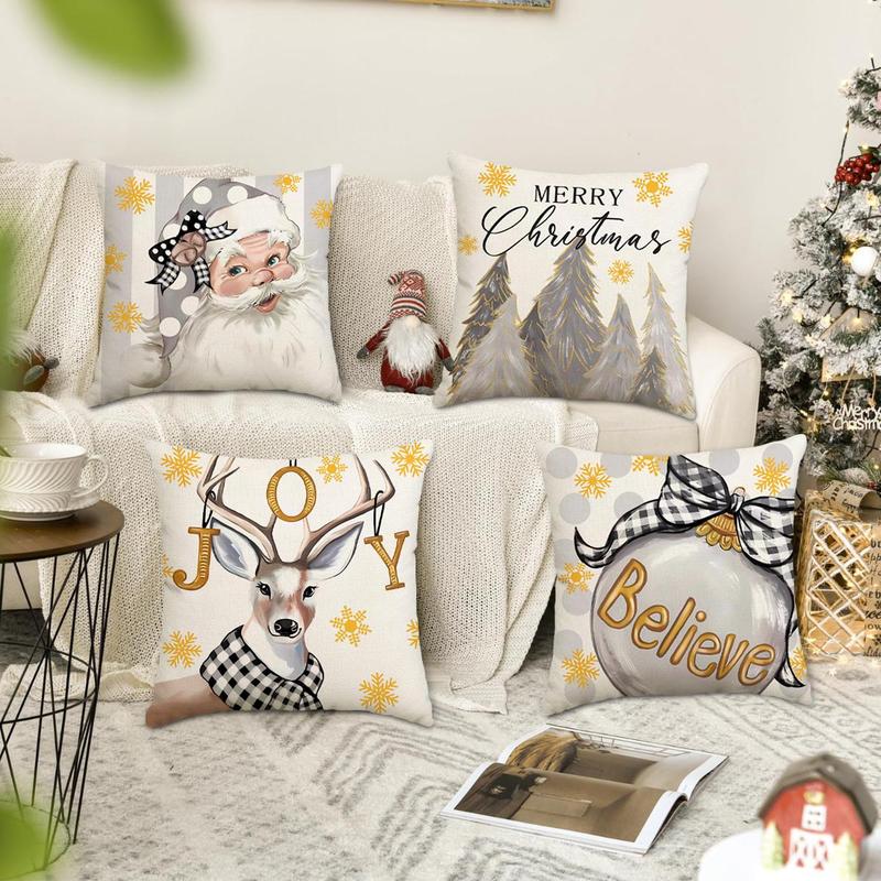 Product Introduction of Christmas Cushion Cover, 4 Counts/set Ghost & Pumpkin Pattern Cushion Cover without Filler, Household Decoration Supplies for Home Living Room Sofa Bedroom, Christmas Gifts, Christmas Decorations 4