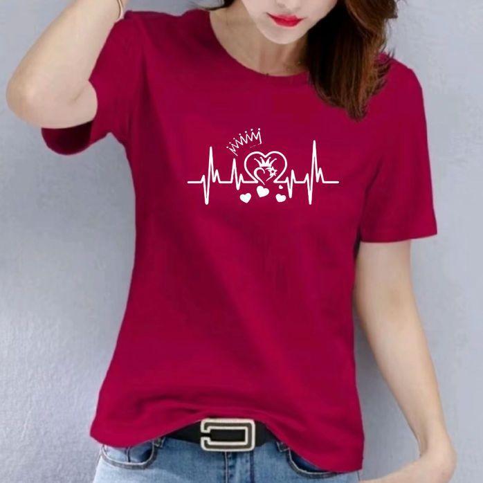 Kaos Oblong Wanita||Sablon DTF Berkualitas||Atasan Distro Baju Lengan Pendek||Motif Detak Mahkota Simple||Ukuran M,L,XL,XXL,||Kaos Fashion Santai.
