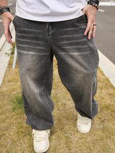 Men's Pocket Jeans, Loose Casual Comfy Denim Trousers for Daily Wear, Woven Bottoms for All Seasons