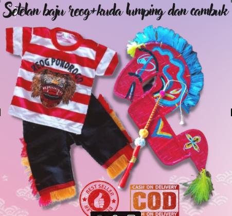 Paket murah komplit set baju reog+jaran kepang kuda lumping+cambuk 2