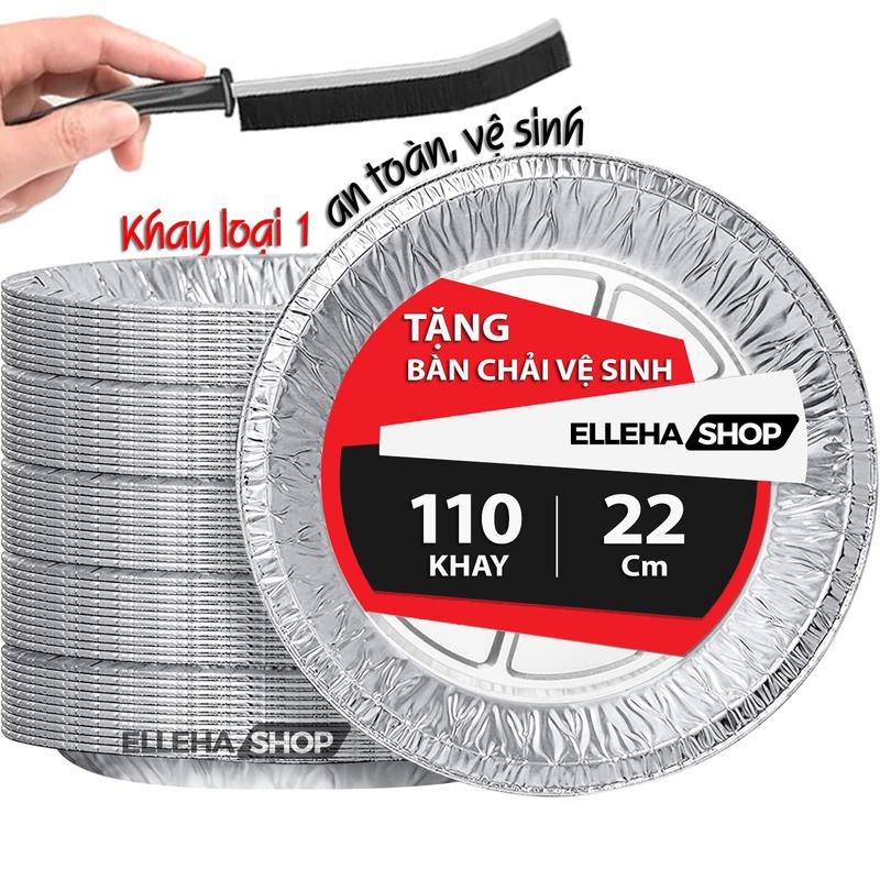 [KHAY LOẠI 1] (TẶNG BÀN CHẢI VỆ SINH) Hộp 110 khay [size 22cm] giấy bạc khay lót nồi dùng cho nồi chiên không dầu ( nồi 5L đến 12L) dày cứng tái sử dụng tặng 1 bàn chải khe kẽ vệ sinh đa năng