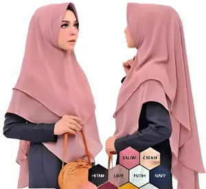khimar hijab ceruty dua layer pinguin kerudung instan syari standar jumbo jilbab ceruty babydool pet antem hijab instan khimar ceruty Panjang Muslim