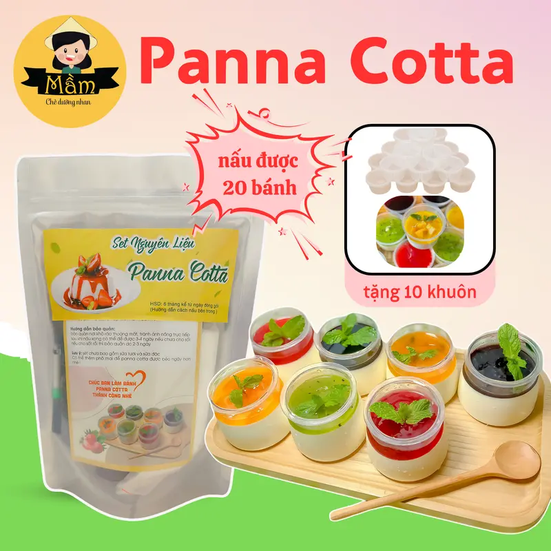 Set Nguyên Liệu Panna Cotta 4 Vị Cô Mầm Foods - Nấu Được 20 Bánh - Tặng 10 Khuôn 0