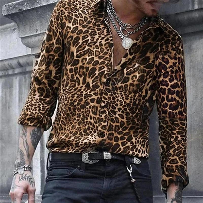 Product Introduction of Hot selling fashion luxury leopard print men's shirt single breasted printed long sleeved men's street Hawaiian top Plus size Collared Casual Collar 7
