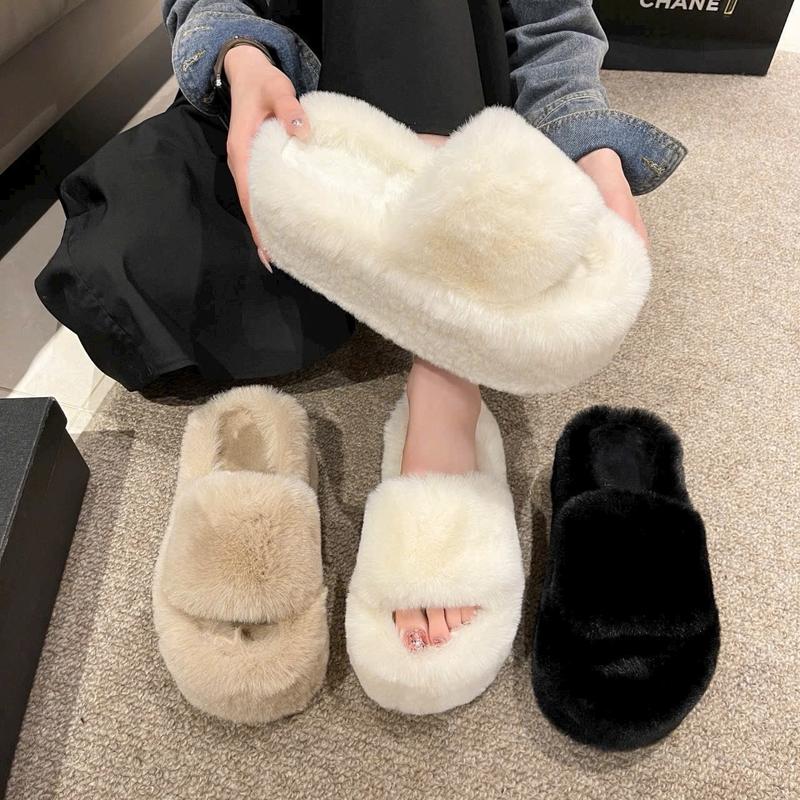 Dép lông bản quai ngang 3 màu đế cao 7cm qccc DéP Shoes GiàY Nữ Slipper Dép Lê Có Quai