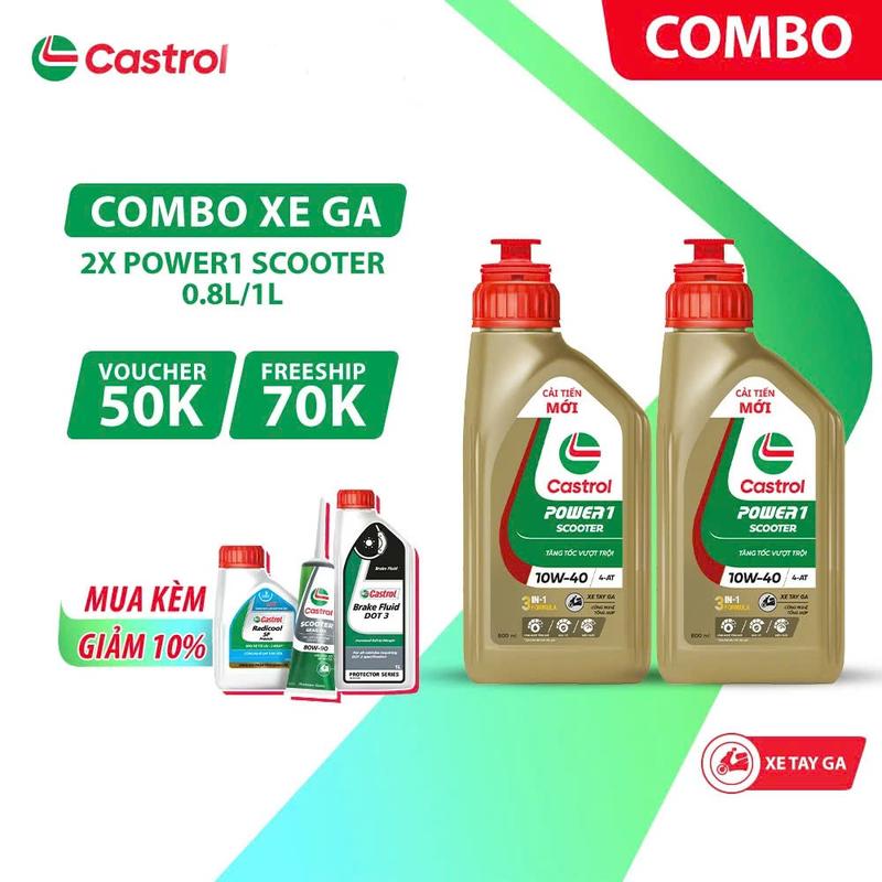 2 chai Combo xe ga 2 chai Castrol Power 1 0.8 1L - Combo Castrol Power 1 0.8 1L - Dầu Nhớt Xe ga 2 Chai - Xmas